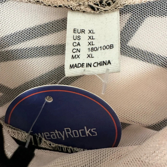 SWEATYROCK Sheer Nude Black Geometric Long Sleeves XL Top BNWT - Picture 3 of 4